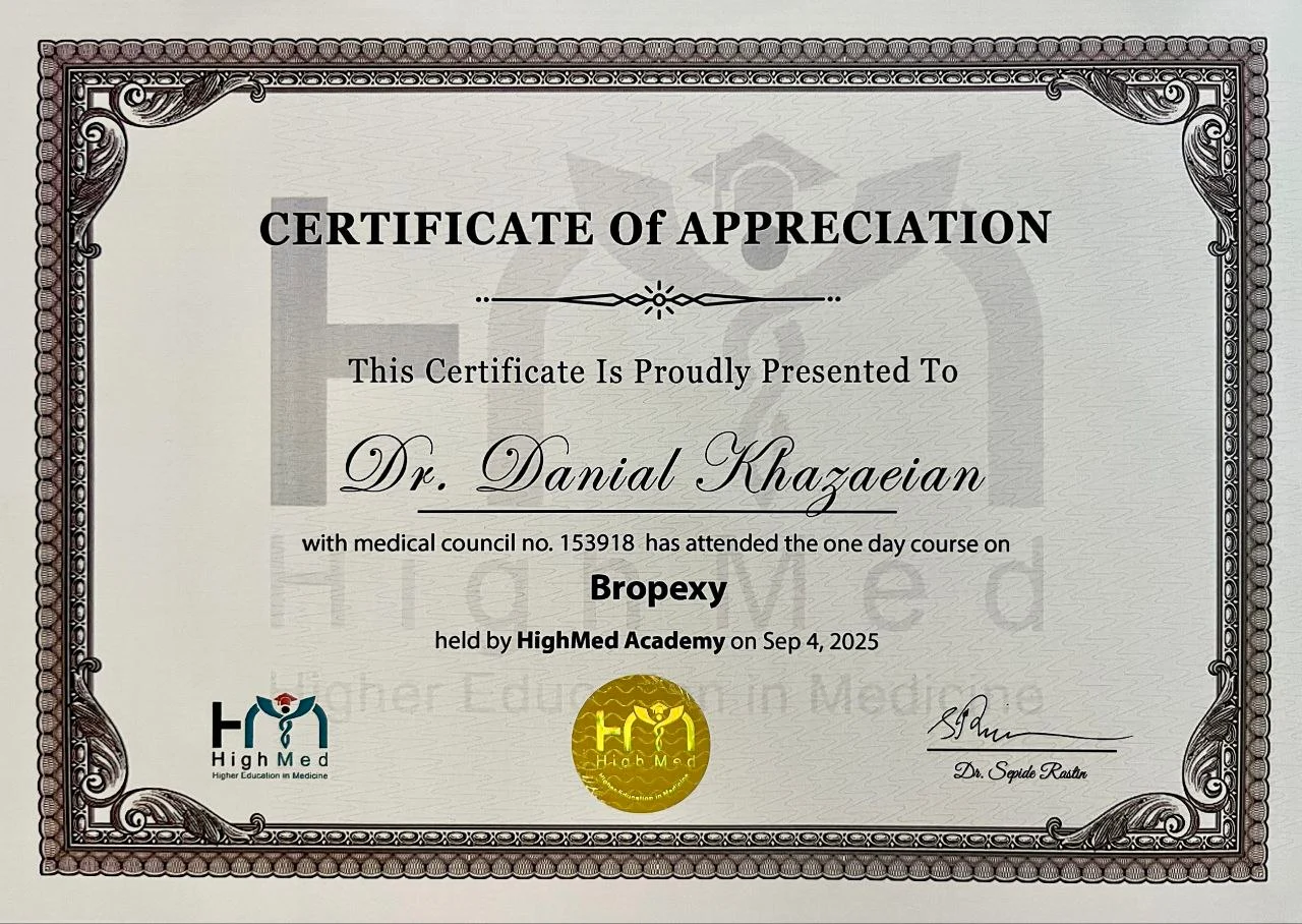 Dr. Danial Khazaeian's Certificate